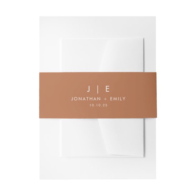 Boho Burnt Orange Monogram Wedding Invitation Belly Band (Front Example)