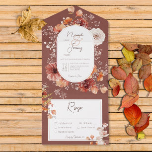 Boho Burnt Orange Rust Fall Floral Dinner All In One Invitation