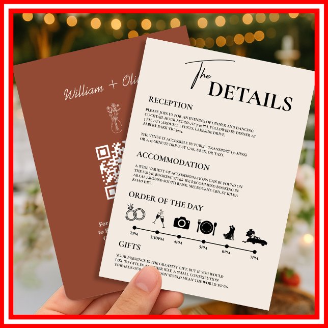 Boho Burnt Orange Rustic Wedding Order of Events  Invitation (Creator Uploaded)