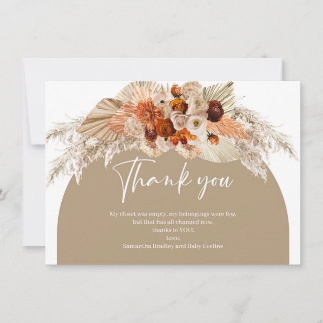 Boho burnt orange terracotta copper floral arch th thank you card (Front)