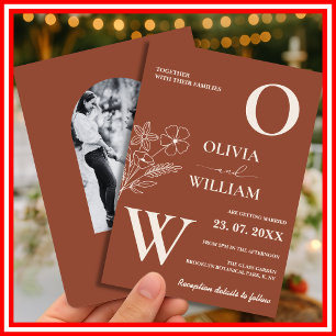 Boho Burnt Orange Terracotta Rustic Wedding  Invitation