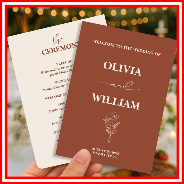 Boho Burnt Orange Terracotta Rustic Wedding  Programme (Creator Uploaded)