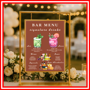 Boho Burnt Orange Terracotta Wedding Bar Menu Poster