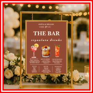 Boho Burnt Orange Terracotta Wedding Bar Menu Poster