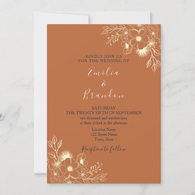 Boho Burnt Orange Wedding Invitation (Front)