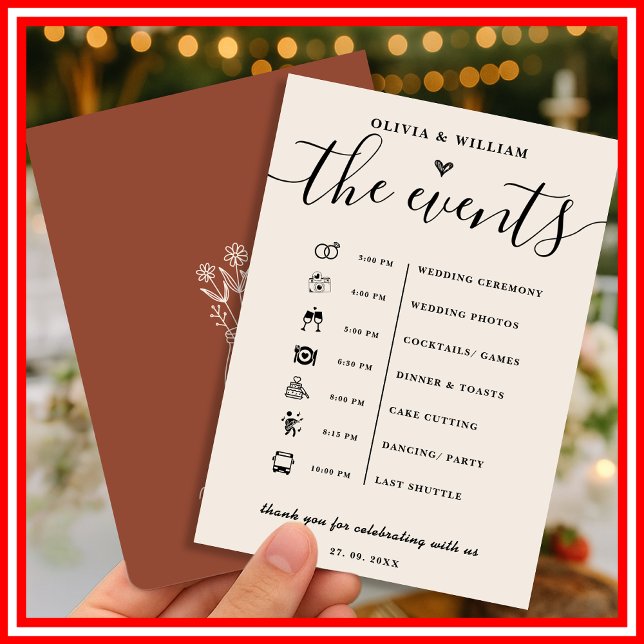 Boho Burnt Orange Wedding Order of Events Program Invitation (Creator Uploaded)