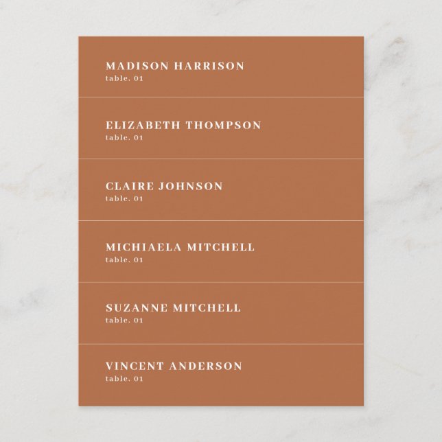 Boho Burnt Orange Wedding Place Name Card (Front)