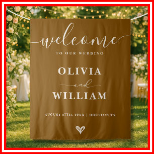Boho Burnt Orange Wedding Welcome Sign Tapestry