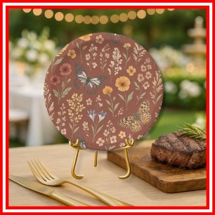 Boho Burnt Orange Wildflower Paper Plate