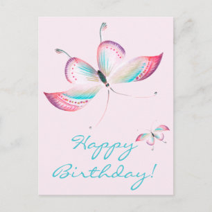 Boho Butterflies   Elegant Pink Birthday Postcard