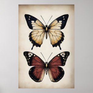 Boho butterflies print, moody butterfly wall poster