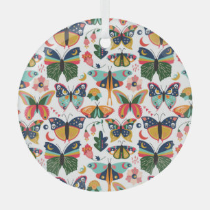 Boho Butterflies: Seamless Wallpaper Pattern. Glass Tree Decoration
