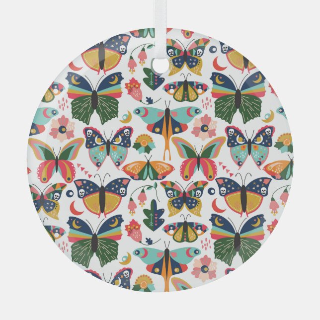 Boho Butterflies: Seamless Wallpaper Pattern. Glass Tree Decoration (Front)