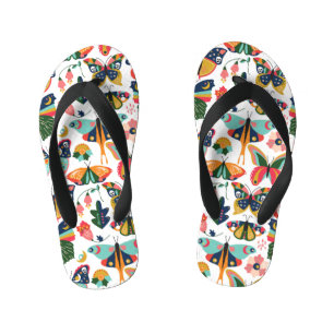 Boho Butterflies: Seamless Wallpaper Pattern. Kid's Flip Flops