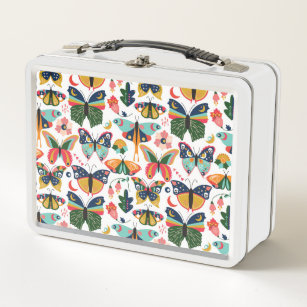 Boho Butterflies: Seamless Wallpaper Pattern. Metal Lunch Box