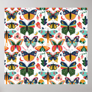 Boho Butterflies: Seamless Wallpaper Pattern. Poster