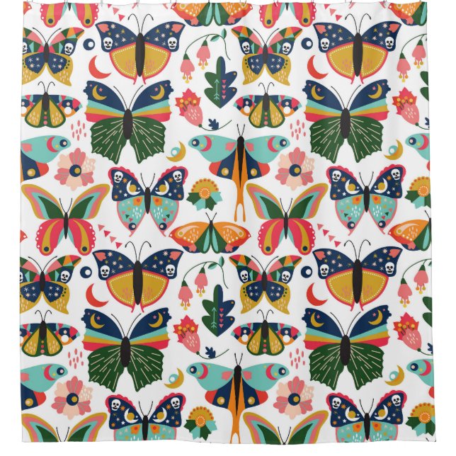 Boho Butterflies: Seamless Wallpaper Pattern. Shower Curtain (Front)