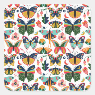 Boho Butterflies: Seamless Wallpaper Pattern. Square Sticker
