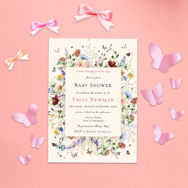 Boho Butterflies & Wildflowers Baby Shower Invitation (Creator Uploaded)
