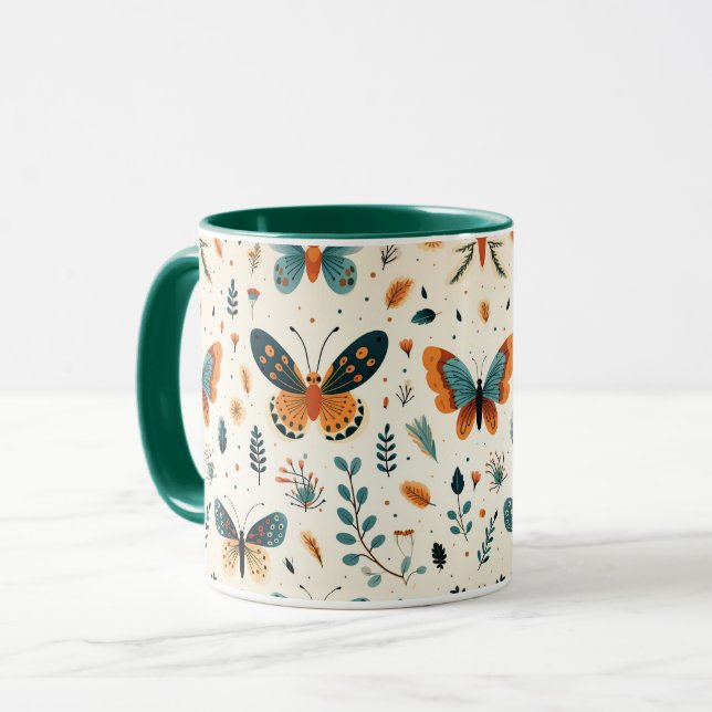 Boho Butterfly and Botanical Meadow Mug (Front Left)