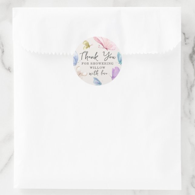 Boho Butterfly Baby Shower Circle Favour Stickers (Bag)