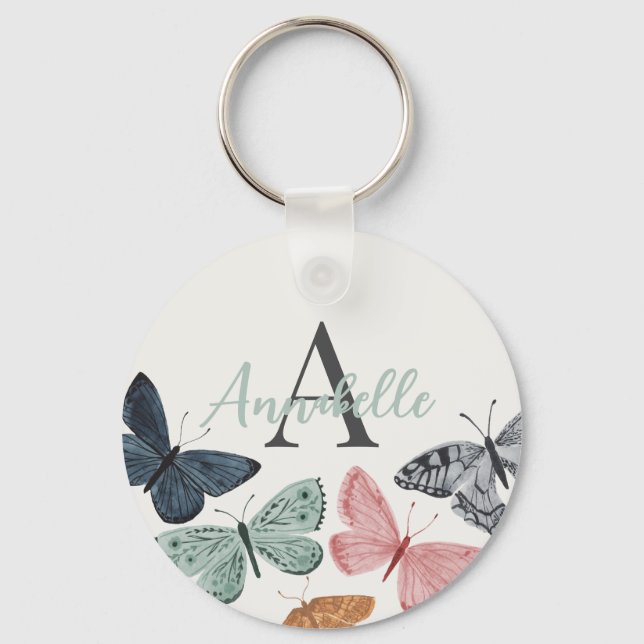 Boho Butterfly Baby Shower Coaster Key Ring (Front)