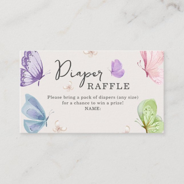 Boho Butterfly Baby Shower Diaper Raffle Card (Front)