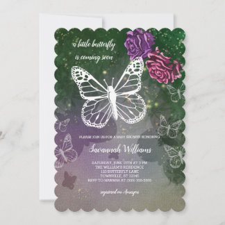 Boho Butterfly Baby Shower Floral Pink Purple Invitation