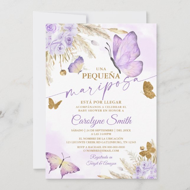 Boho Butterfly Baby Shower in Spanish Invitation (Front)