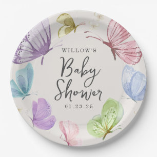Boho Butterfly Baby Shower Round Paper Plates