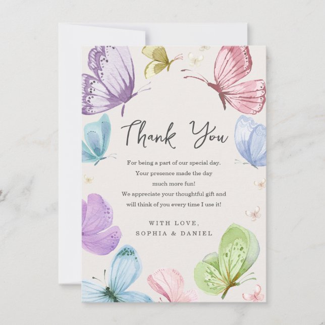 Boho Butterfly Baby Shower Thank You Card (Front)