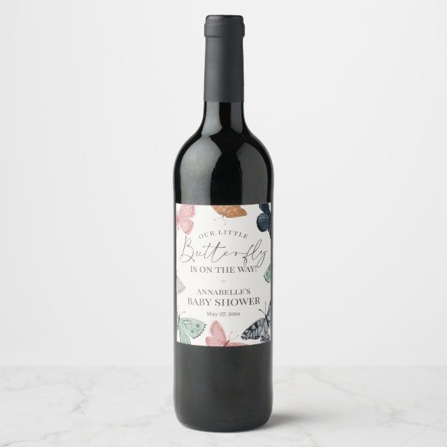 Boho Butterfly Baby Shower Wine Label (Front)