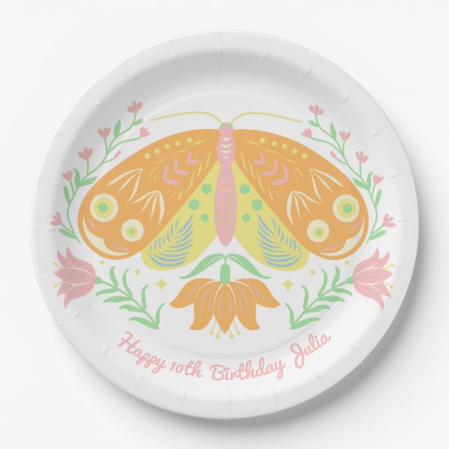 Boho Butterfly Birthday Paper Plates (Front)