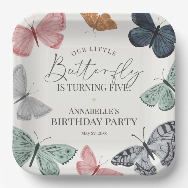 Boho Butterfly Birthday Party Tableware Paper Plate (Front)