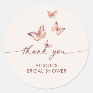 Boho Butterfly Bridal Shower  Classic Round Sticker