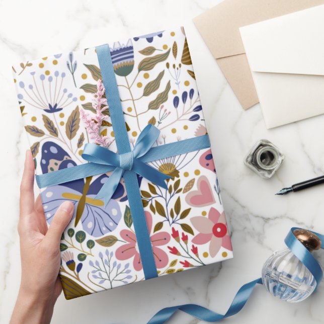 Boho Butterfly Colourful Wildflower Pattern Wrapping Paper (Gifting)