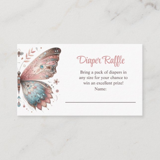 Boho Butterfly Diaper Raffle Ticket – Blush Pink Enclosure Card (Front)