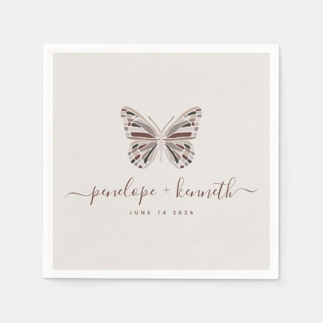Boho Butterfly Dusty Rose Personalised Wedding Napkin (Front)