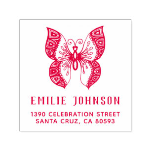 Boho Butterfly   Elegant Name Return Address Self-inking Stamp