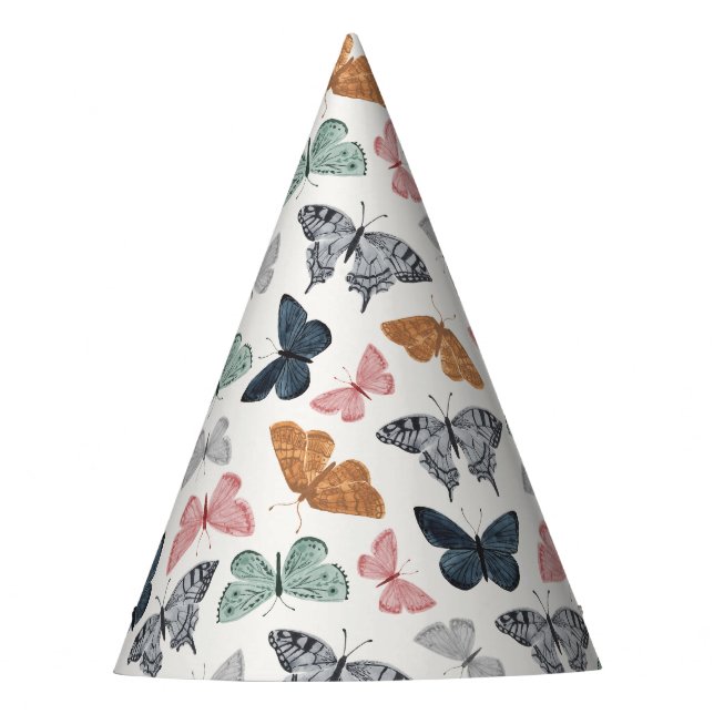 Boho Butterfly Enchanted Garden Birthday Party Hat (Front)