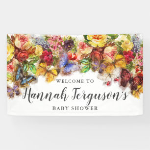 Boho Butterfly Floral Baby Shower Welcome Banner