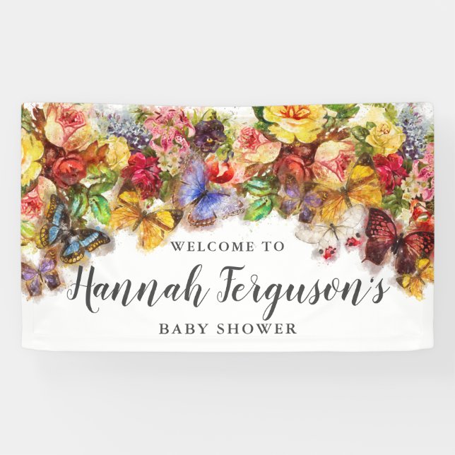 Boho Butterfly Floral Baby Shower Welcome Banner (Horizontal)