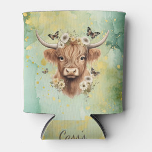 Boho Butterfly Floral Cow "Udderly Delightful" Can Cooler