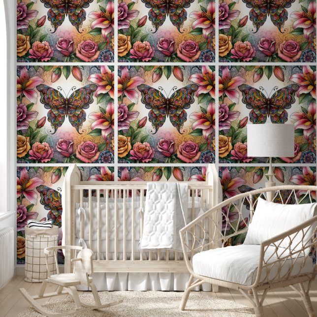 Boho Butterfly & Floral Symphony Wallpaper (Kids)