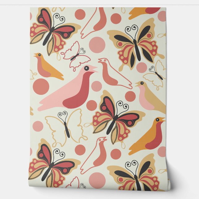 Boho butterfly floral wallpaper (Unrolling)