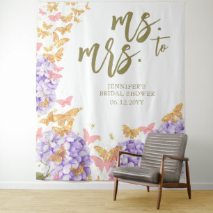 Boho Butterfly Garden Mrs Bridal Shower Backdrop Tapestry