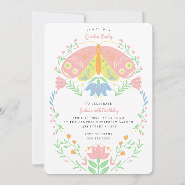 Boho Butterfly Garden Party Birthday Invitation (Front)