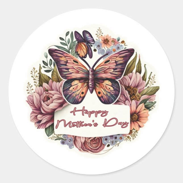 Boho butterfly Happy Mother's Day stickers (Front)