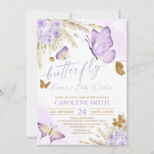 Boho Butterfly Kisses Baby Shower Invitation