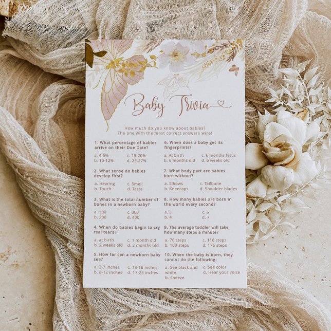Boho butterfly kisses baby trivia baby shower game (Creator Uploaded)